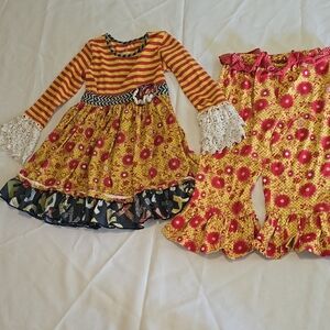 Girls' Floral and Striped Dress Set
